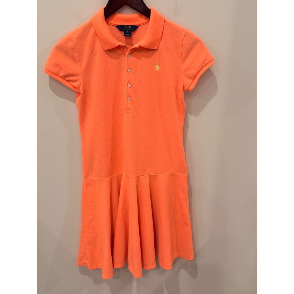 Polo Ralph Lauren Girls Orange Pique Polo Dress XL 16 Short Sleeve Pleated